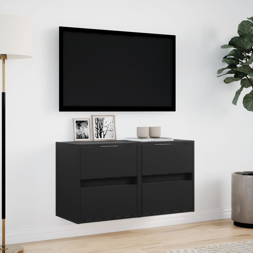 Meubles TV muraux avec lumières LED 2 pcs noir 41x31x45 cm