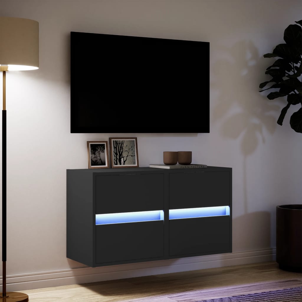 Meubles TV muraux avec lumières LED 2 pcs noir 41x31x45 cm