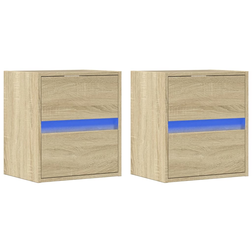 Meubles TV muraux lumières LED 2 pcs chêne sonoma 41x31x45 cm