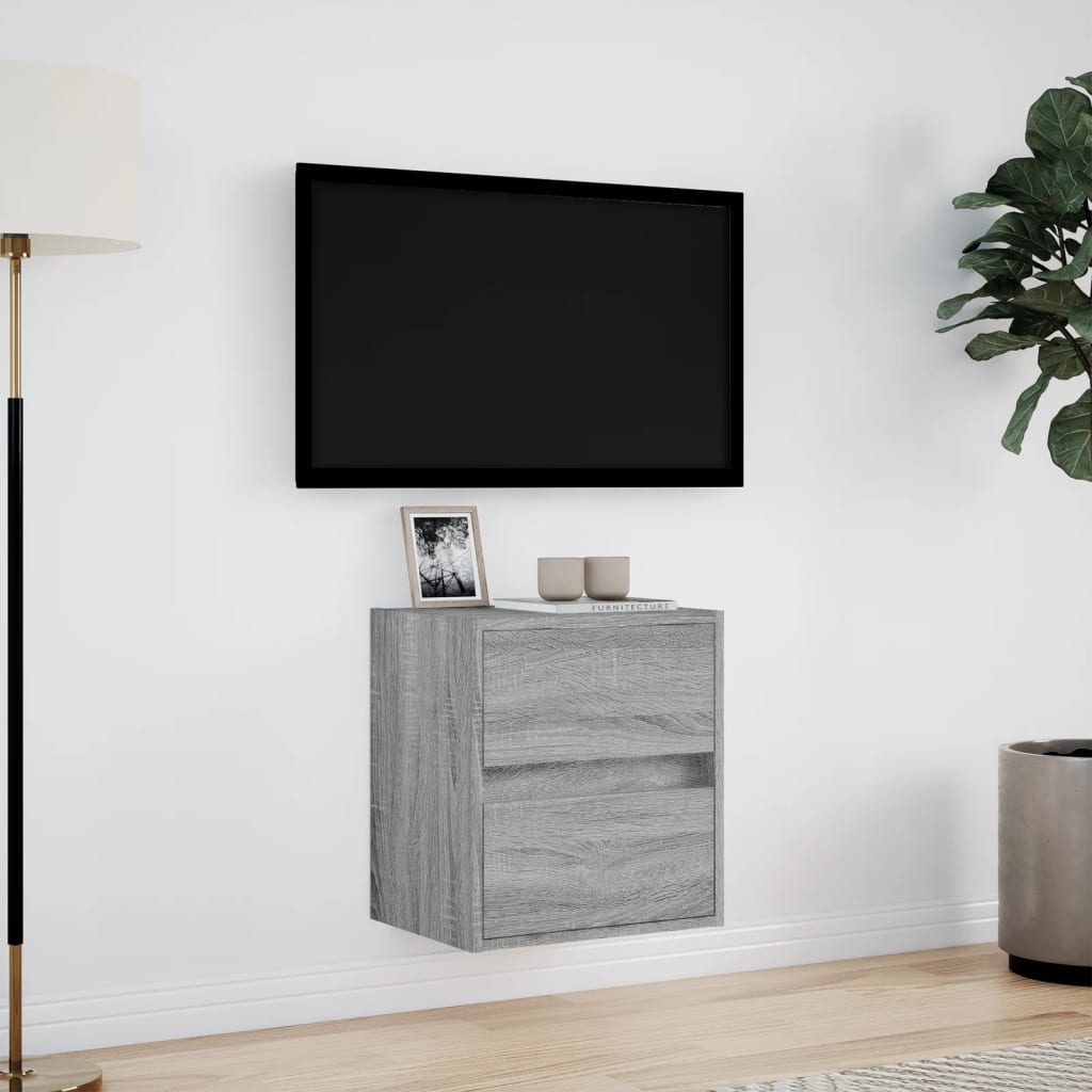 Wall mounted TV cabinet with LED lights sonoma gray 41x31x45 cm