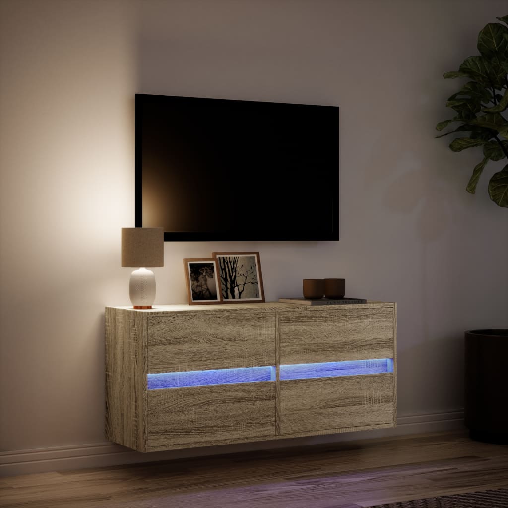 Meuble TV mural avec lumières LED chêne sonoma 100x31x45 cm