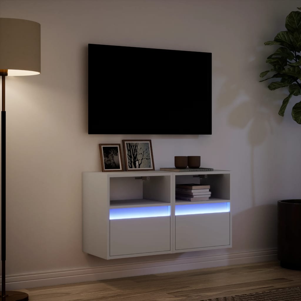 Meubles TV muraux avec lumières LED 2 pcs blanc 41x31x45 cm