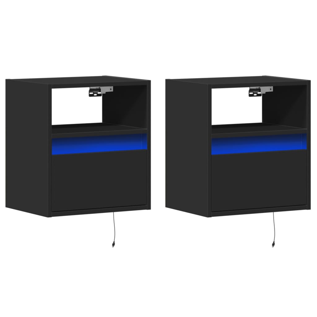 Meubles TV muraux avec lumières LED 2 pcs noir 41x31x45 cm