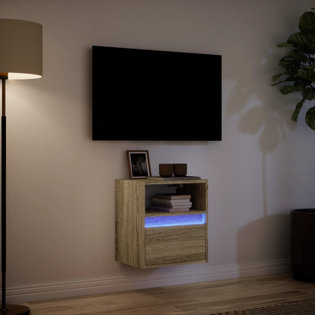 Meuble TV mural avec lumières LED chêne sonoma 41x31x45 cm