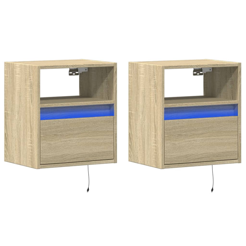 Meubles TV muraux lumières LED 2 pcs chêne sonoma 41x31x45 cm