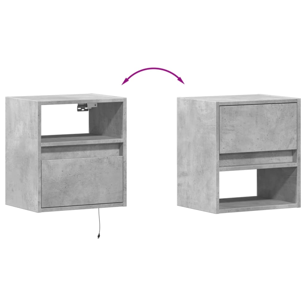 Meubles TV muraux et lumières LED 2 pcs gris béton 41x31x45 cm