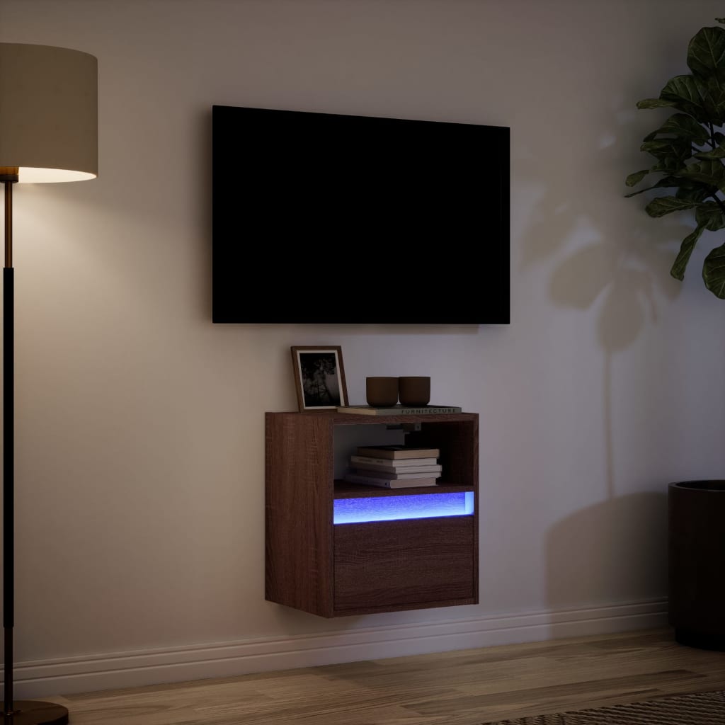 Meuble TV mural avec lumières LED chêne marron 41x31x45 cm