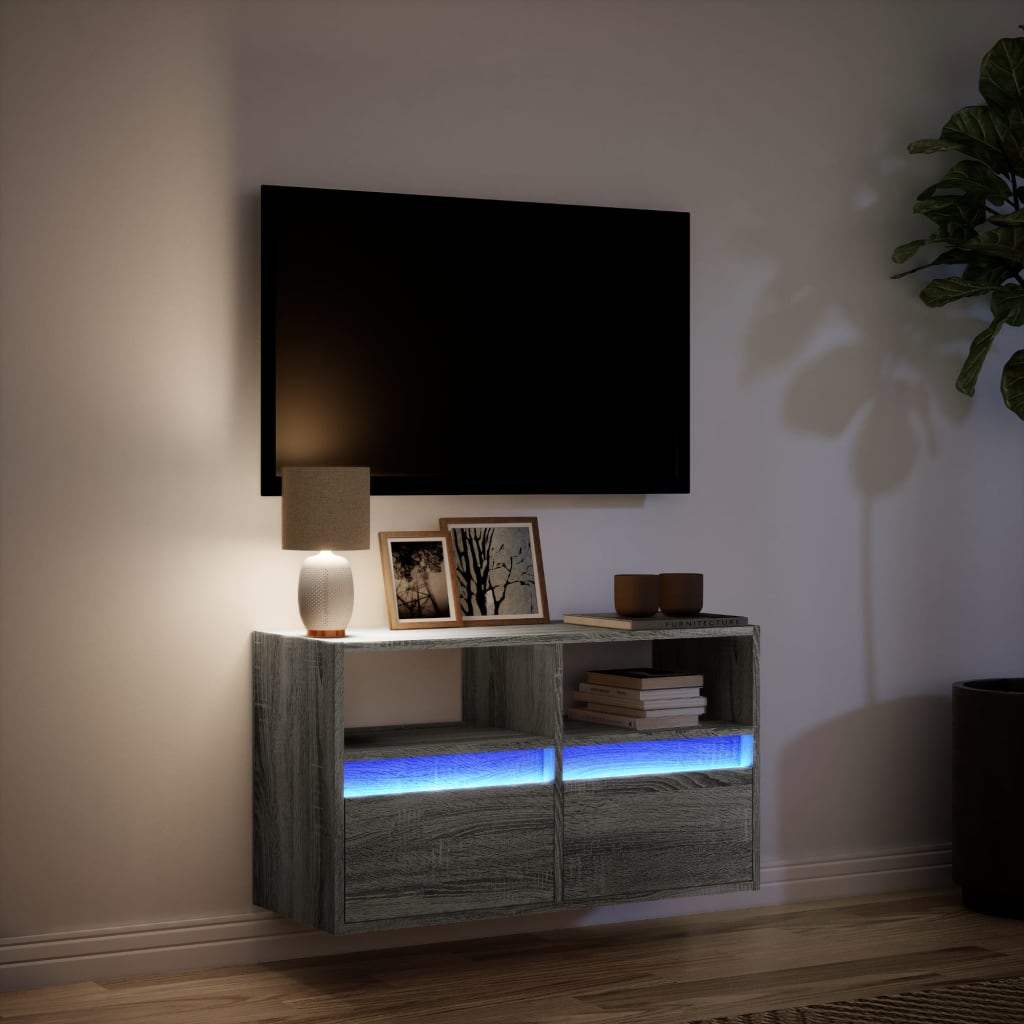 Meuble TV mural avec lumières LED sonoma gris 80x31x45 cm