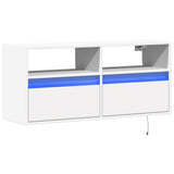 Wall mounted TV cabinet with LED lights white 100x31x45 cm