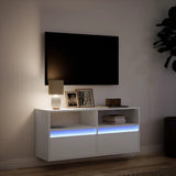 Wall mounted TV cabinet with LED lights white 100x31x45 cm