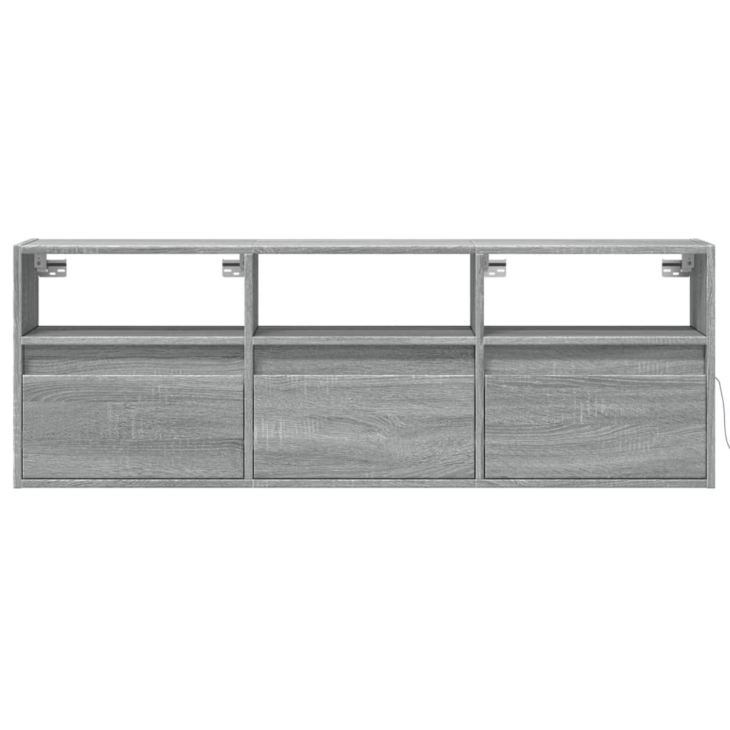 Wall mounted TV cabinet with LED lights sonoma gray 130x31x45 cm