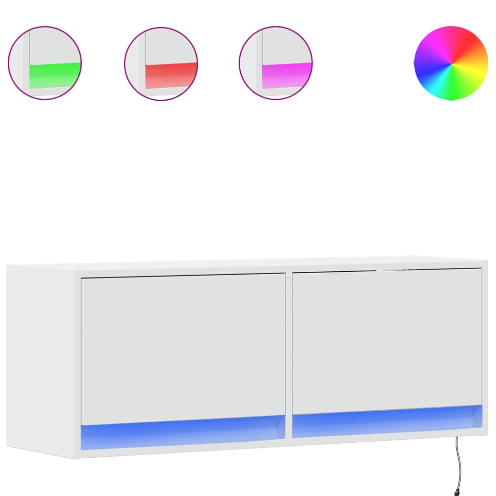 Meuble TV mural avec lumières LED blanc 100x31x35 cm