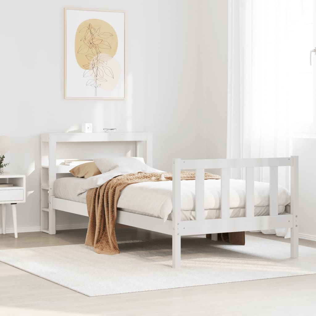 Cadre de lit sans matelas blanc 75x190 cm bois de pin massif