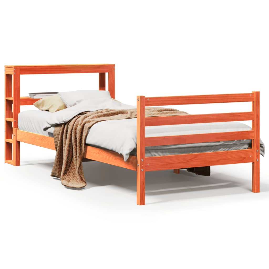 Bed frame without mattress brown wax 90x200 cm solid pine wood