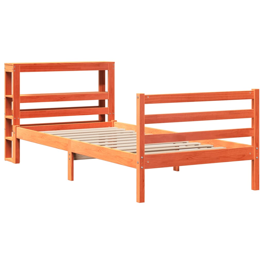 Bed frame without mattress brown wax 90x200 cm solid pine wood