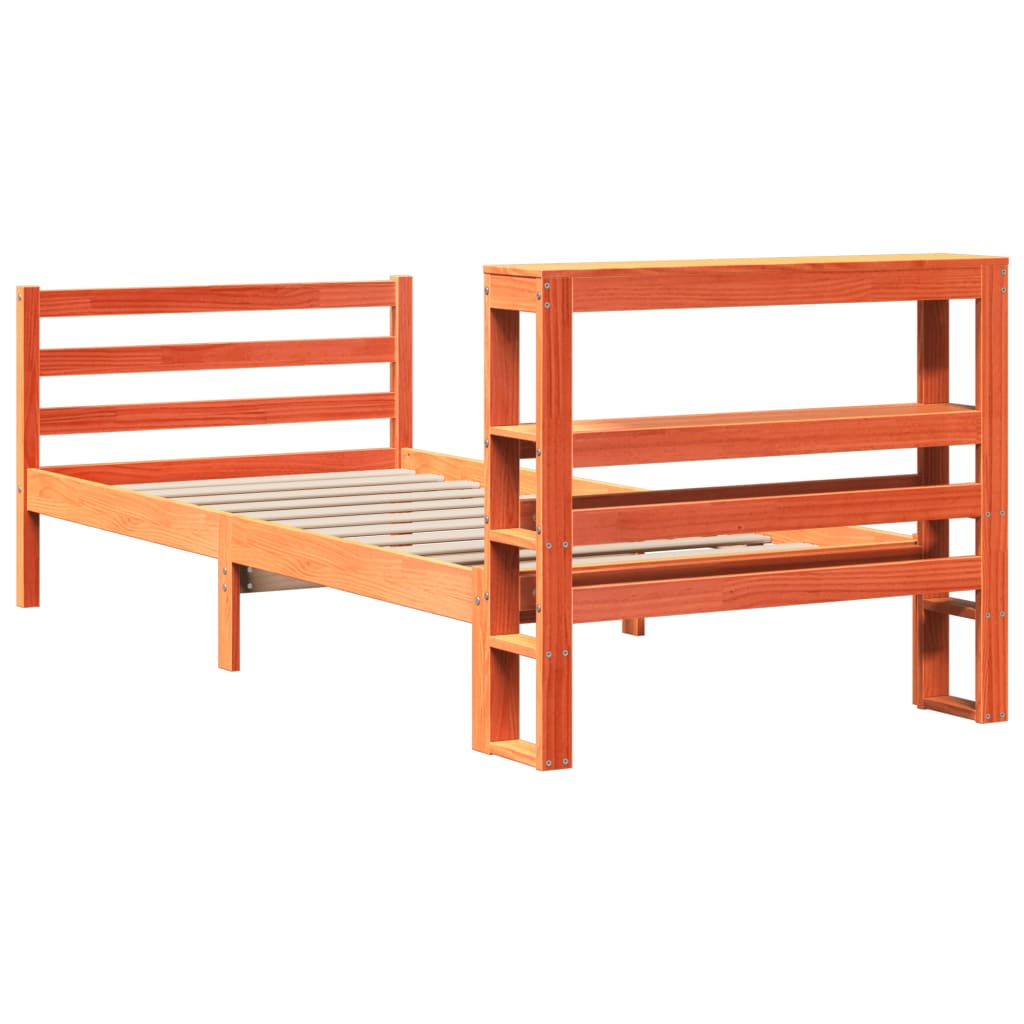 Bed frame without mattress brown wax 90x200 cm solid pine wood