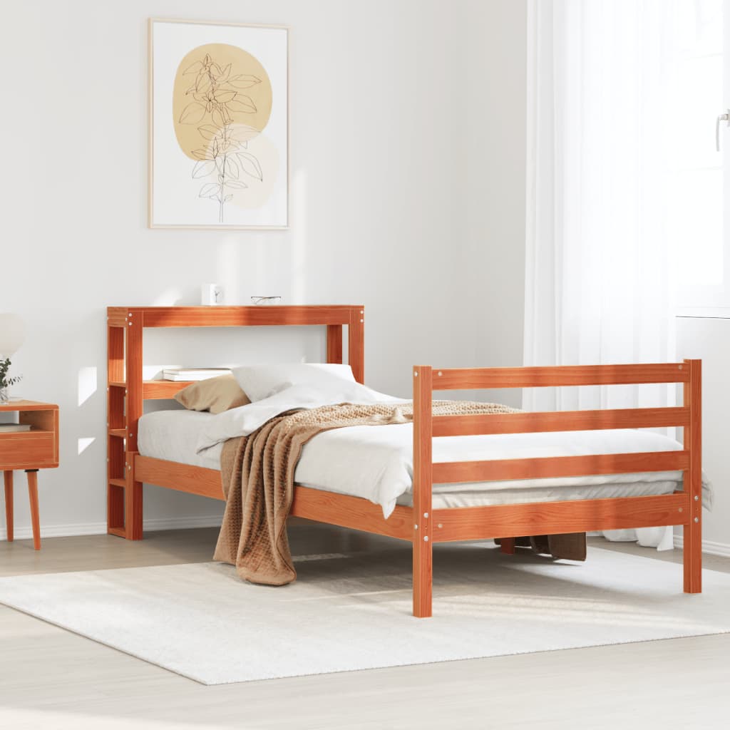 Bed frame without mattress brown wax 90x200 cm solid pine wood