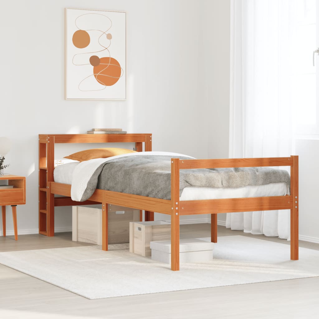 Cadre de lit avec tête de lit sans matelas cire marron 90x190cm