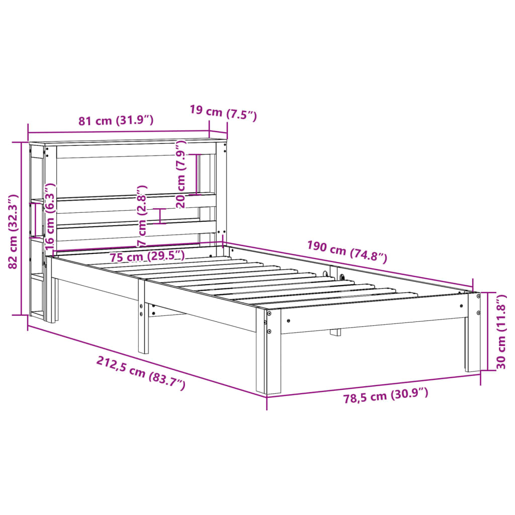 Cadre de lit sans matelas cire marron 75x190 cm bois pin massif