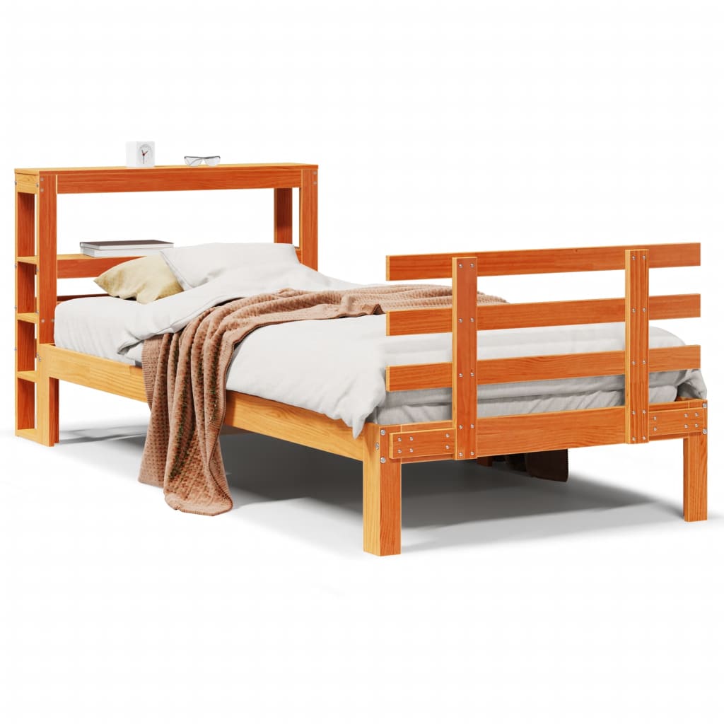 Cadre de lit avec tête de lit sans matelas cire marron 75x190cm