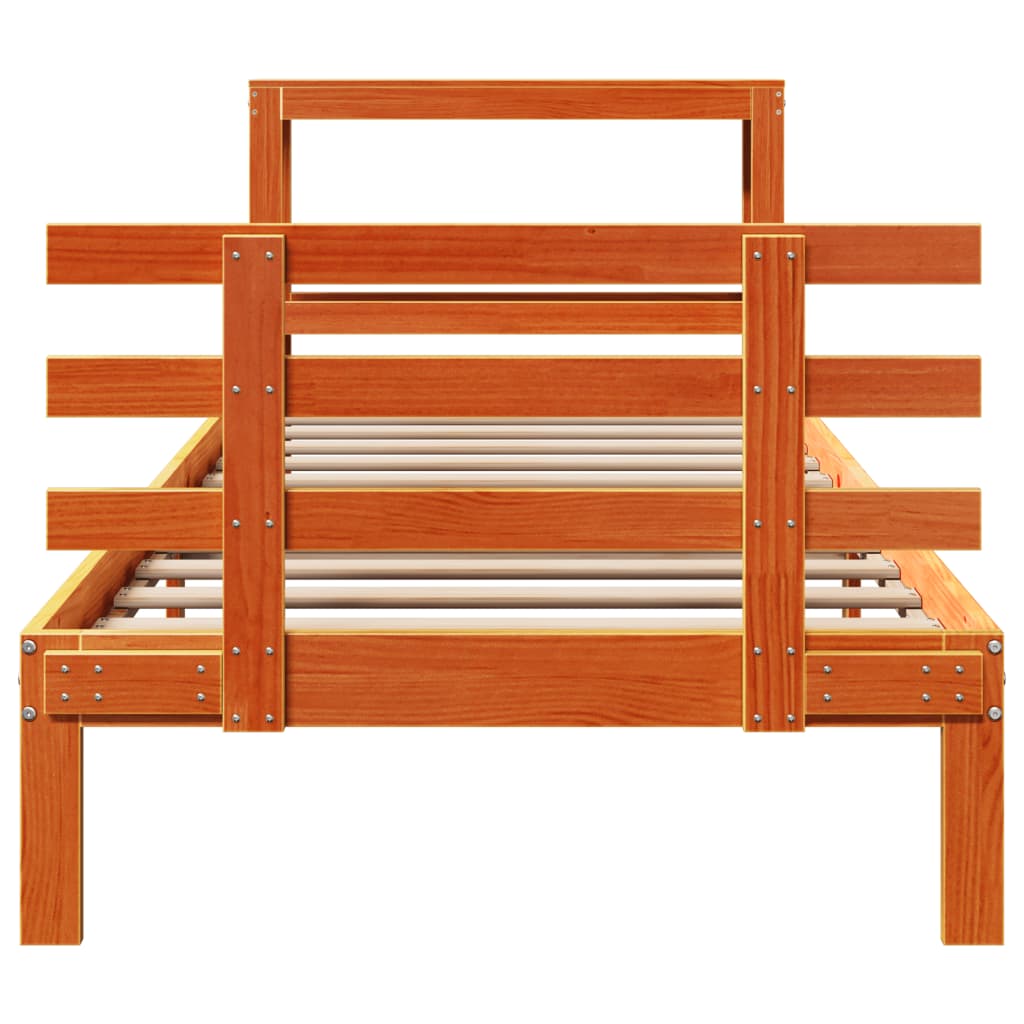 Cadre de lit avec tête de lit sans matelas cire marron 75x190cm