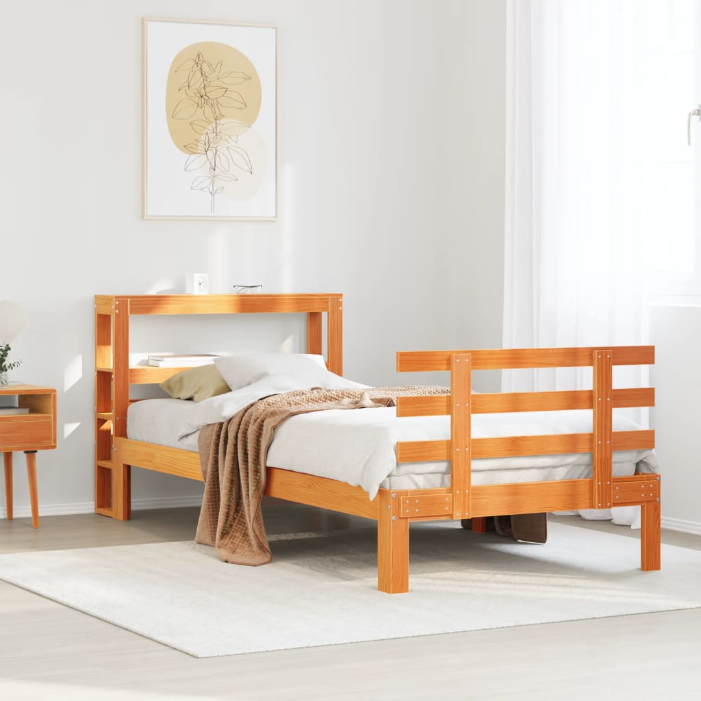 Cadre de lit avec tête de lit sans matelas cire marron 75x190cm