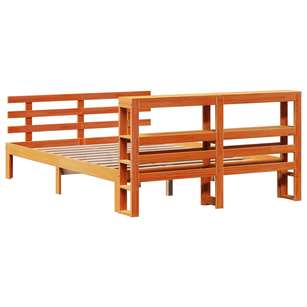 Cadre de lit et tête de lit sans matelas cire marron 135x190 cm