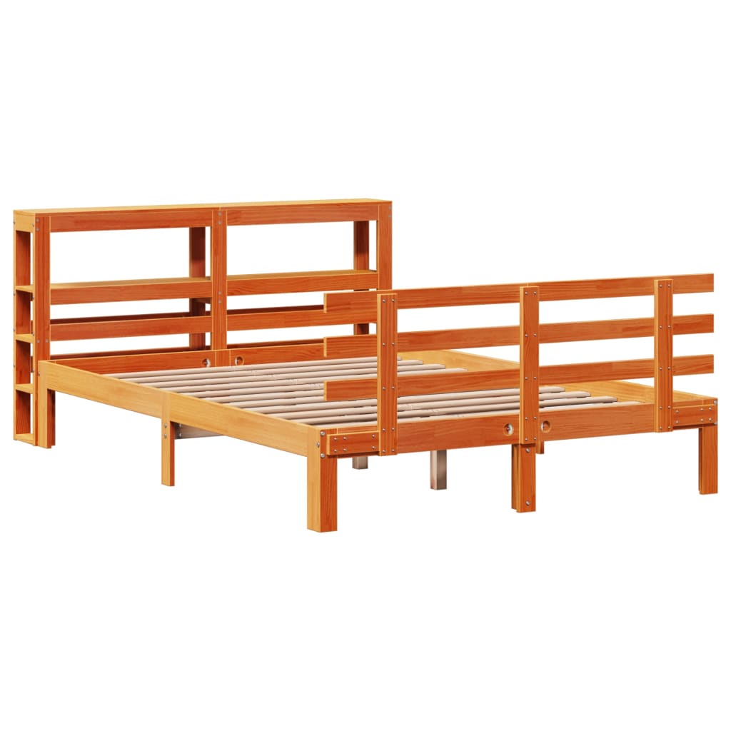 Cadre de lit et tête de lit sans matelas cire marron 140x190 cm