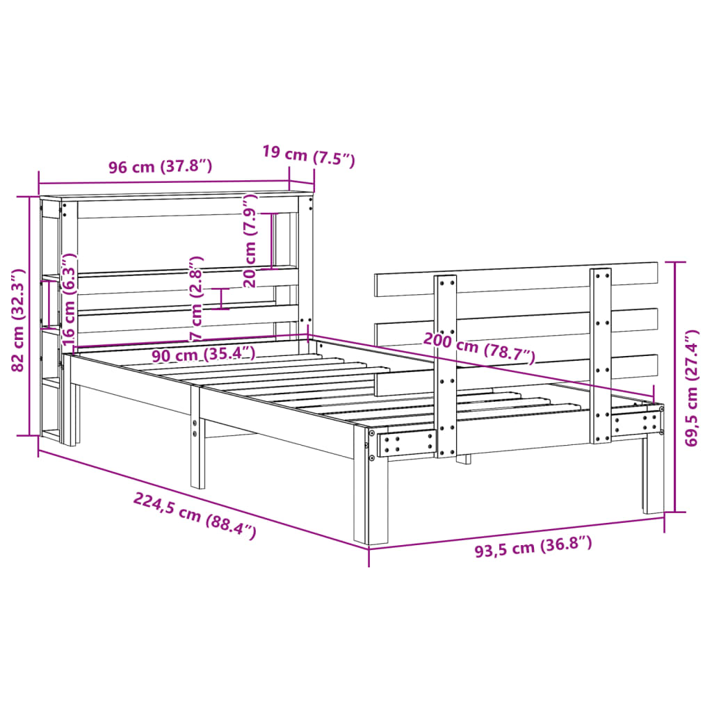 Cadre de lit avec tête de lit sans matelas cire marron 90x200cm