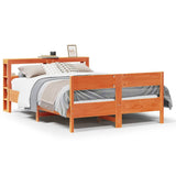 Bed frame without mattress brown wax 120x190cm solid pine wood