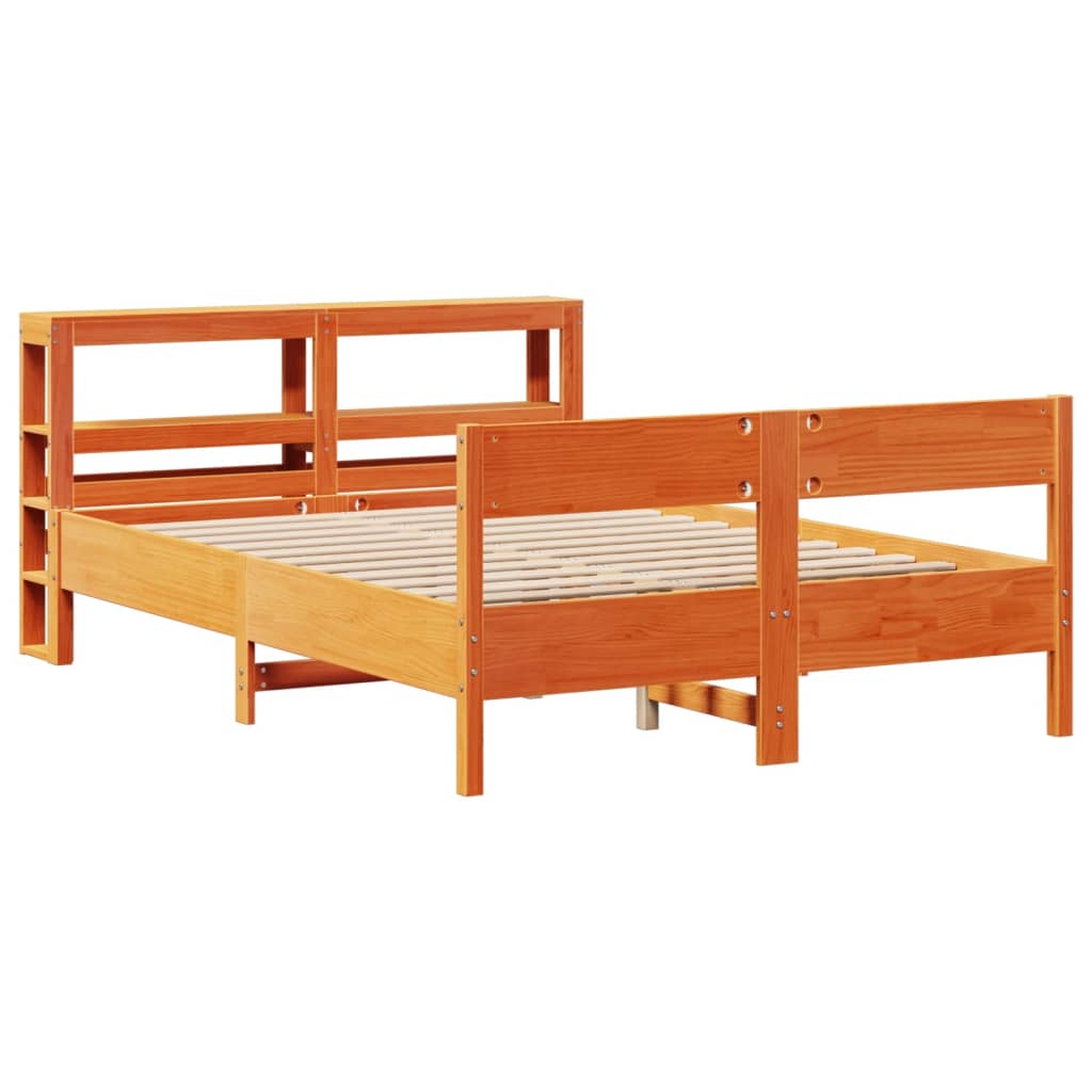 Bed frame without mattress brown wax 120x190cm solid pine wood