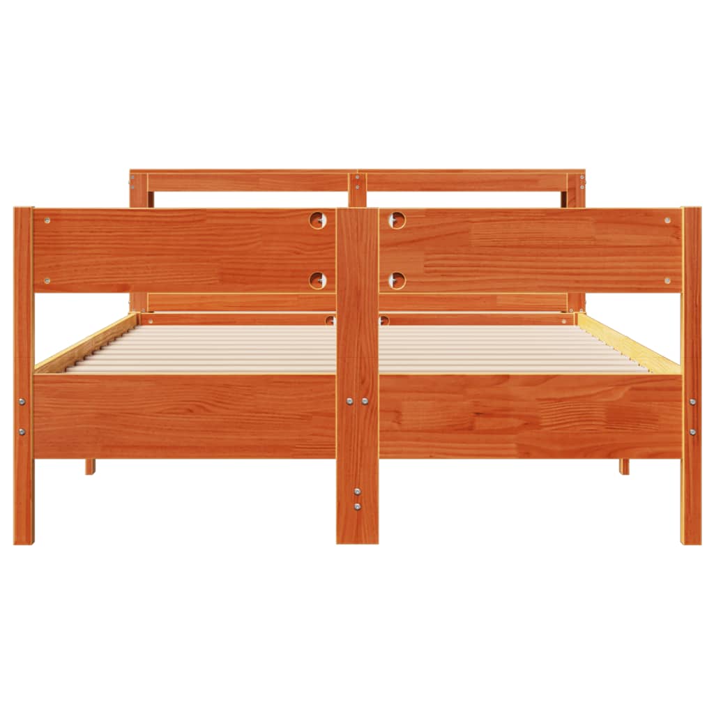 Bed frame without mattress brown wax 120x190cm solid pine wood