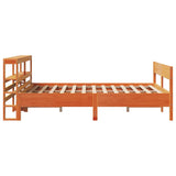 Bed frame without mattress brown wax 120x190cm solid pine wood