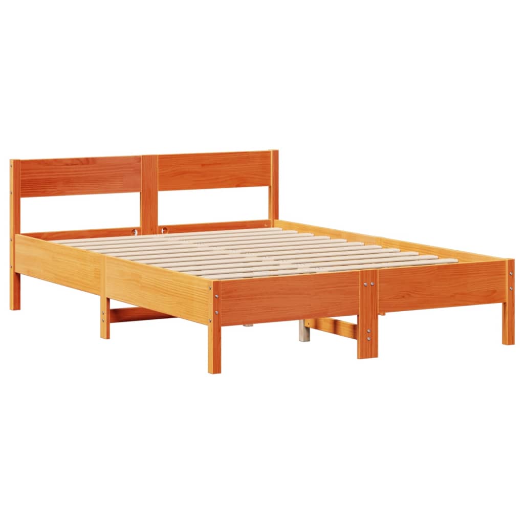 Bed frame without mattress brown wax 120x190cm solid pine wood