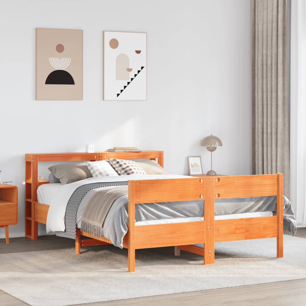 Bed frame without mattress brown wax 120x190cm solid pine wood