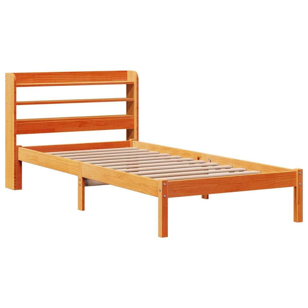 Cadre de lit avec tête de lit sans matelas cire marron 75x190cm