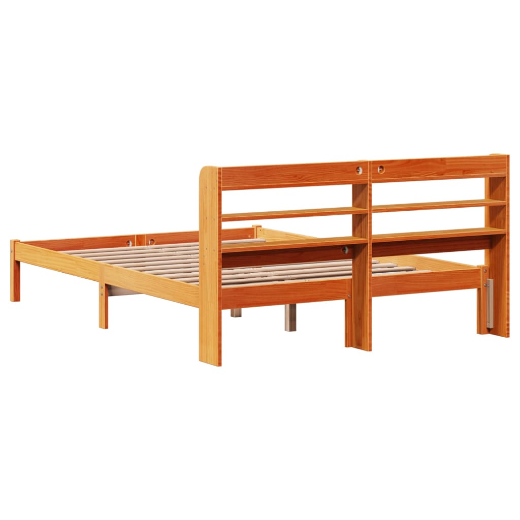 Cadre de lit et tête de lit sans matelas cire marron 135x190 cm