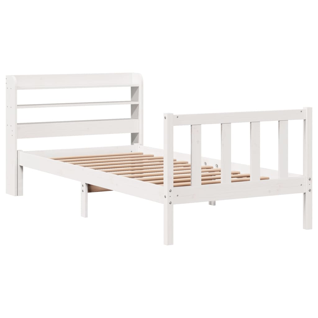 Bed frame without white mattress 75x190 cm solid pine wood