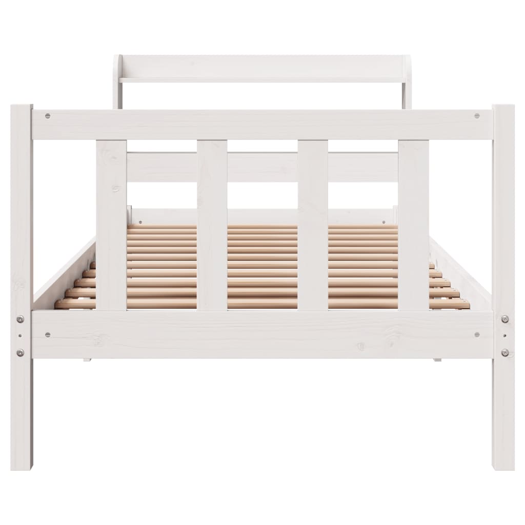 Bed frame without white mattress 75x190 cm solid pine wood