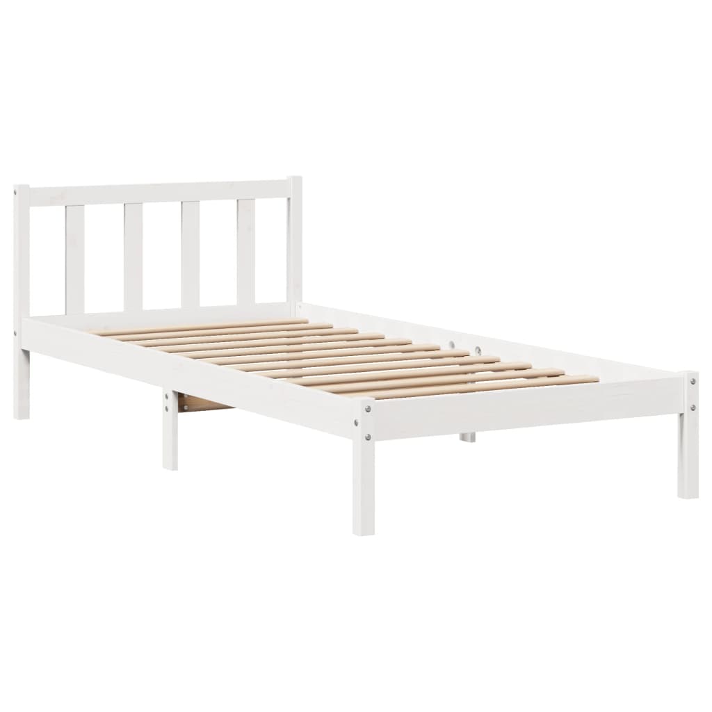 Bed frame without white mattress 75x190 cm solid pine wood