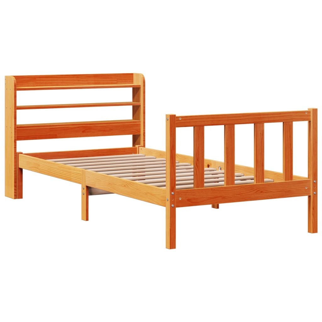 Cadre de lit avec tête de lit sans matelas cire marron 75x190cm