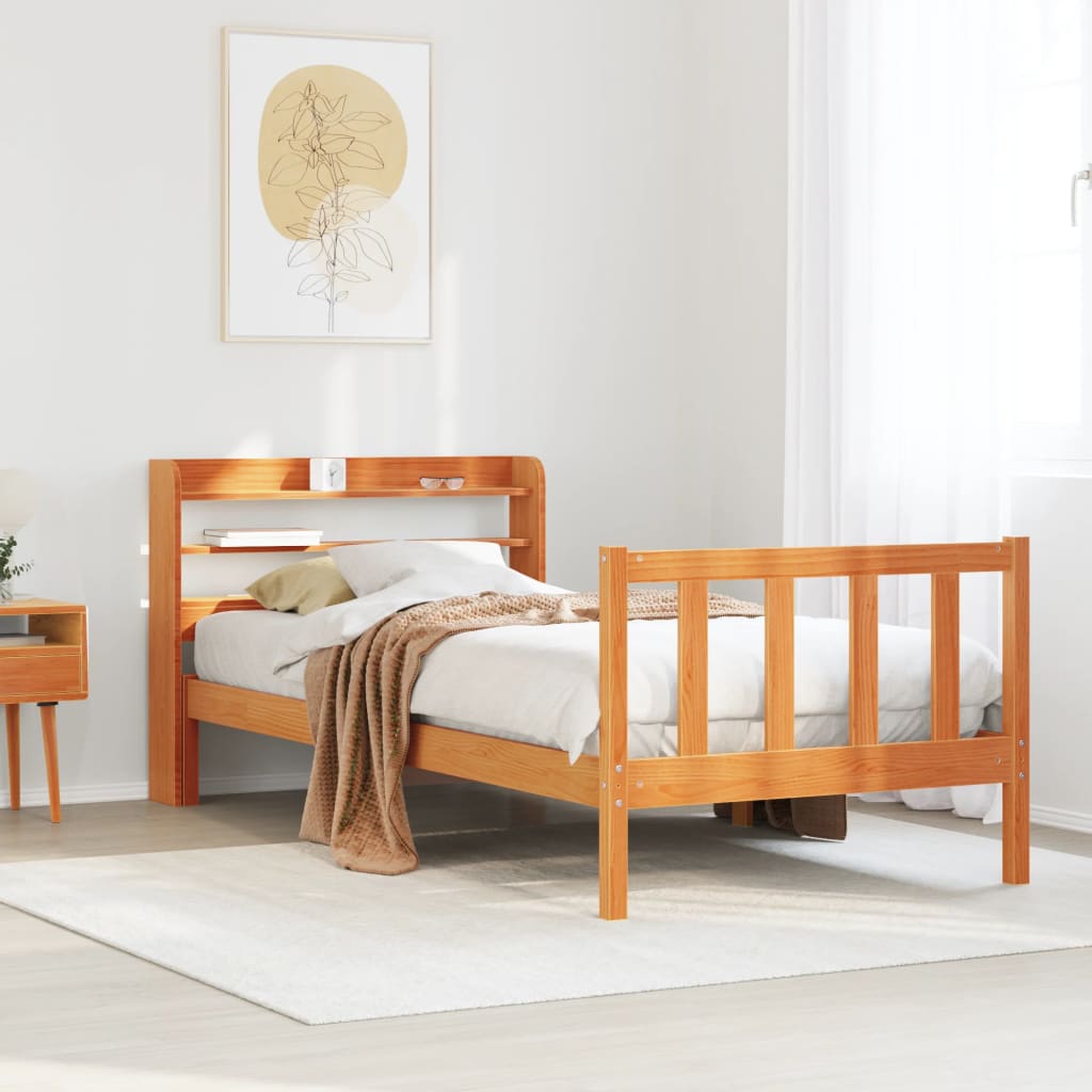 Cadre de lit avec tête de lit sans matelas cire marron 75x190cm