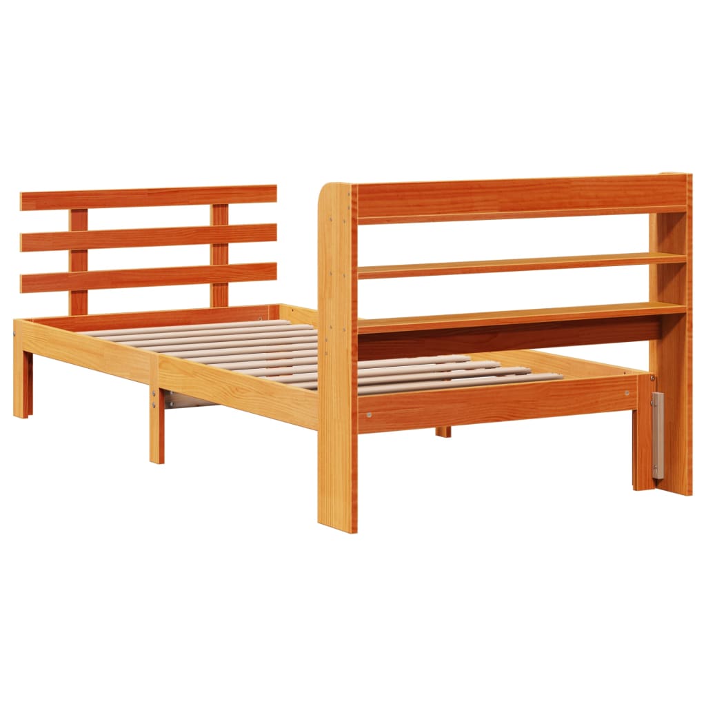 Cadre de lit avec tête de lit sans matelas cire marron 75x190cm