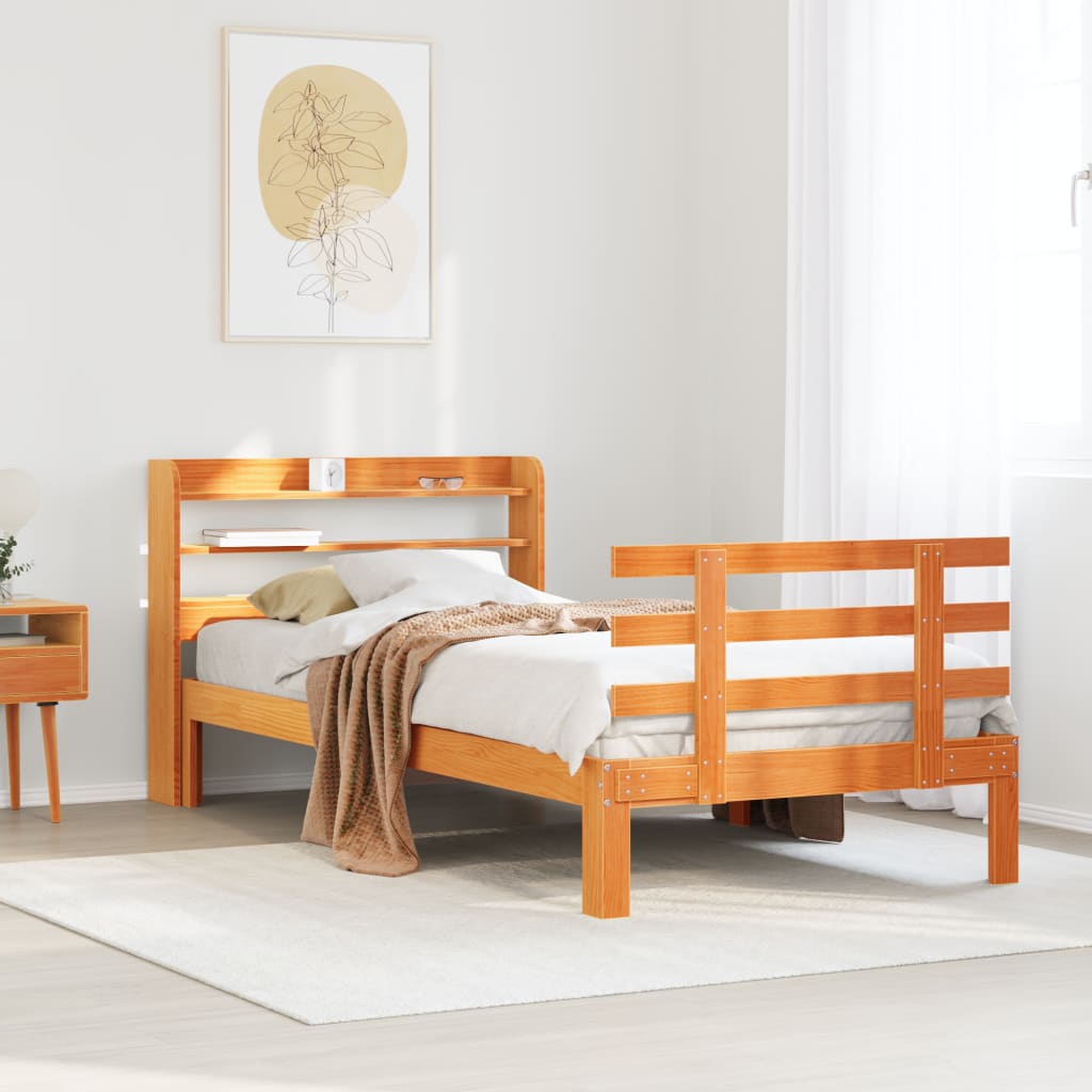 Cadre de lit avec tête de lit sans matelas cire marron 75x190cm