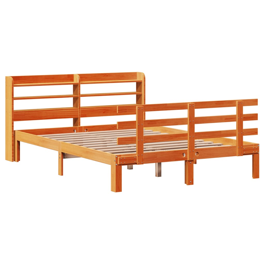 Cadre de lit et tête de lit sans matelas cire marron 135x190 cm