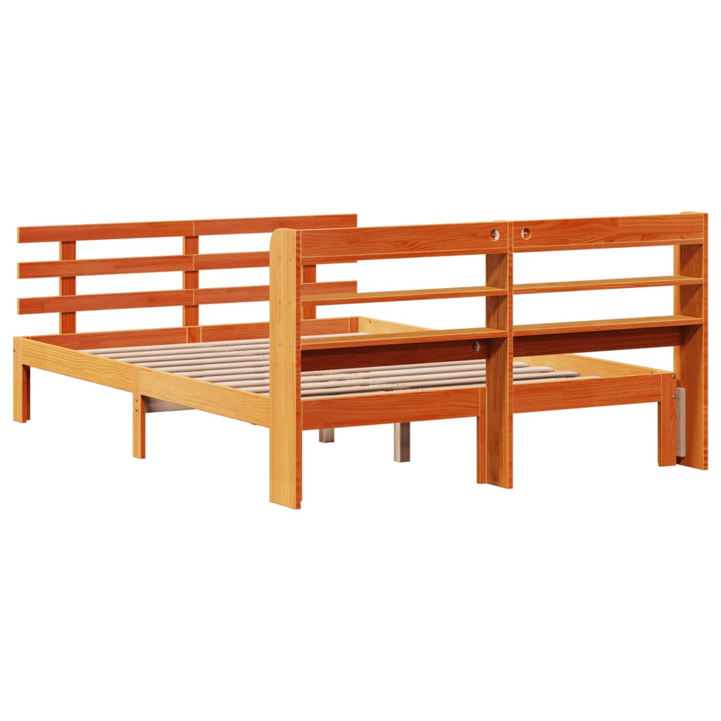 Cadre de lit et tête de lit sans matelas cire marron 135x190 cm