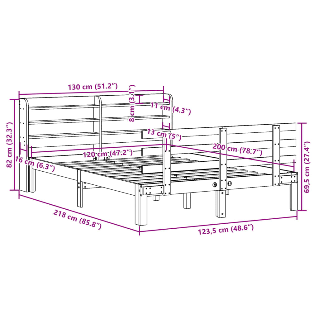 Cadre de lit et tête de lit sans matelas cire marron 120x200 cm