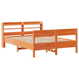 Cadre de lit sans matelas cire marron 135x190cm bois pin massif