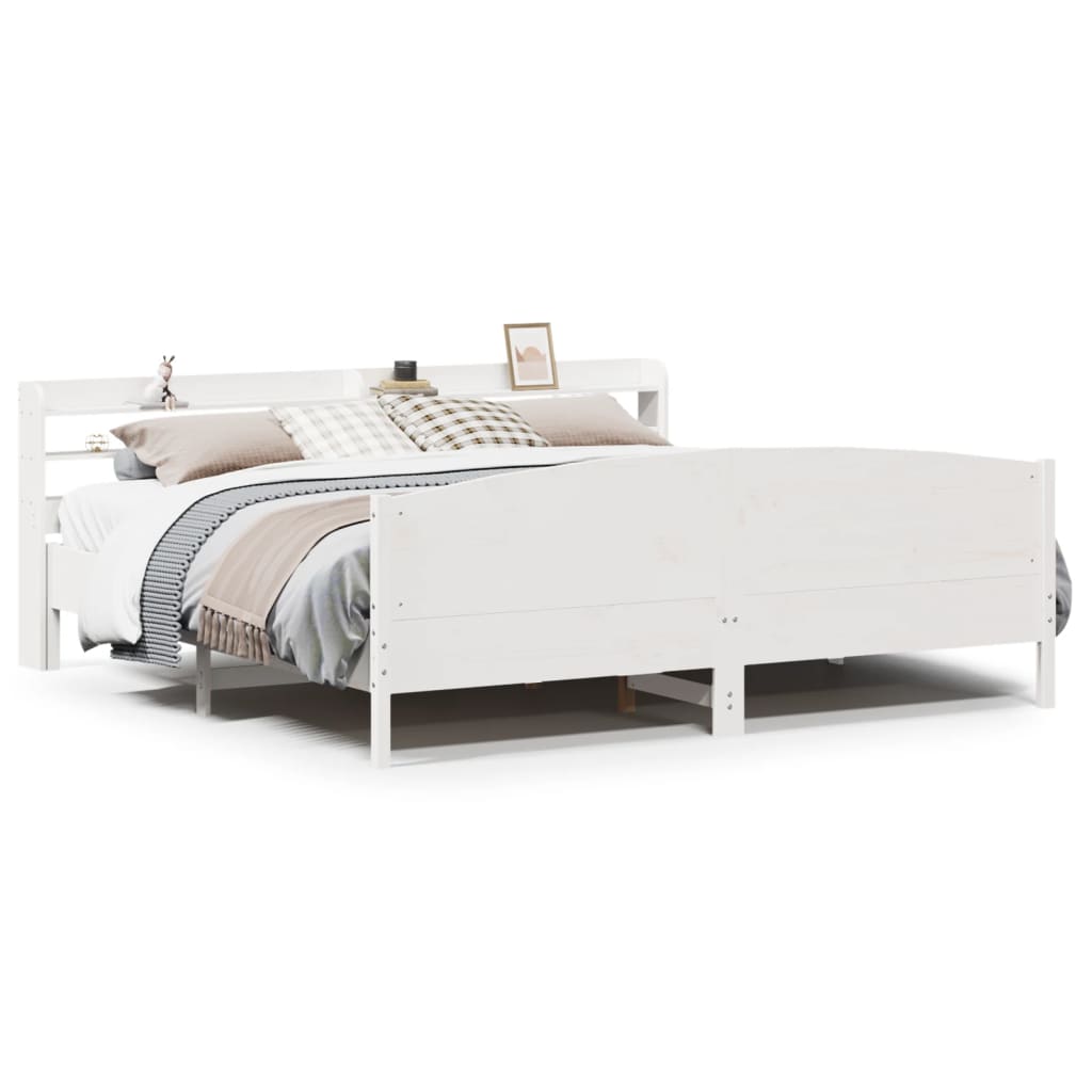 Cadre de lit sans matelas blanc 200x200 cm bois massif de pin