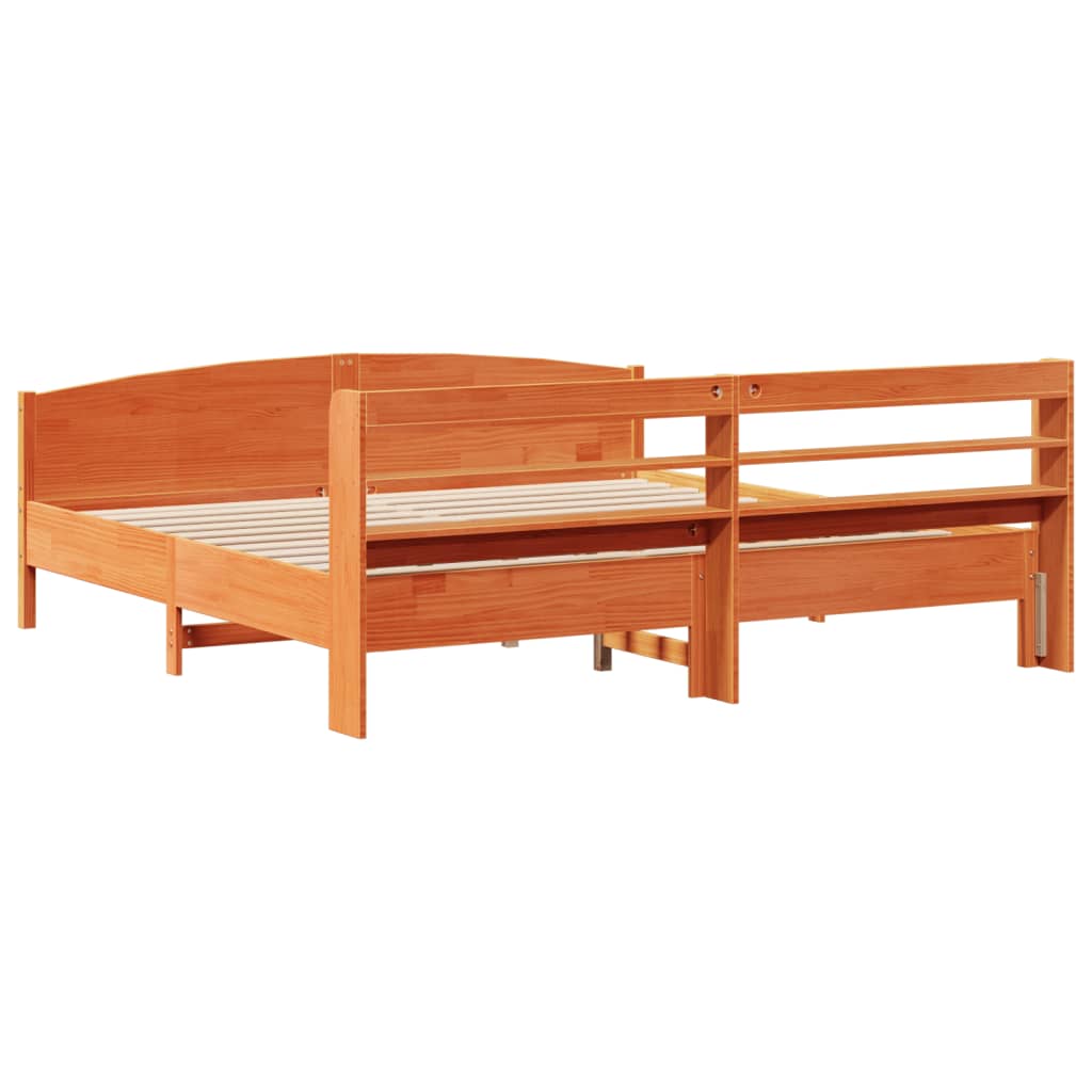 Cadre de lit sans matelas cire marron 200x200cm bois pin massif